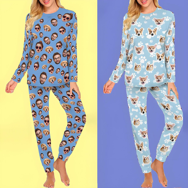 Picture of Custom Face Pajama Sets | Personalized Long Sleeves Pajama with Faces | Custom Pajama