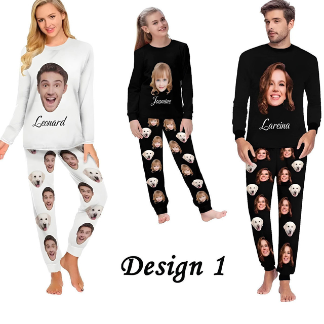 Picture of Custom Pajama Sets | Personalized Long Sleeves Pajama with Faces and Name | Custom Pajama