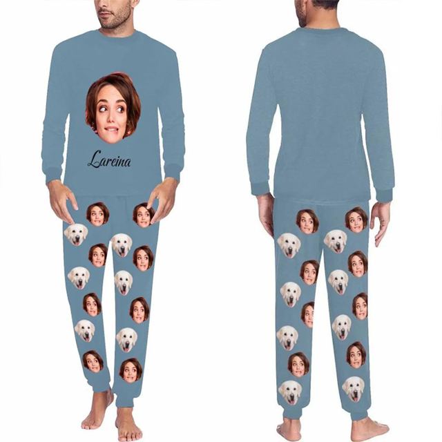 Picture of Custom Pajama Sets | Personalized Long Sleeves Pajama with Faces and Name | Custom Pajama