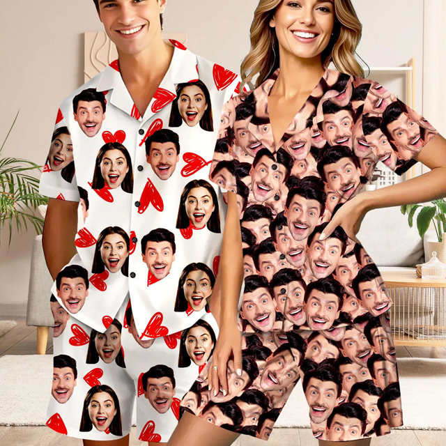 Picture of Custom Short Sleeves Face Pajamas Full Set | Personalised Unisex Summer Pajama Gift Sets | Custom Pajama
