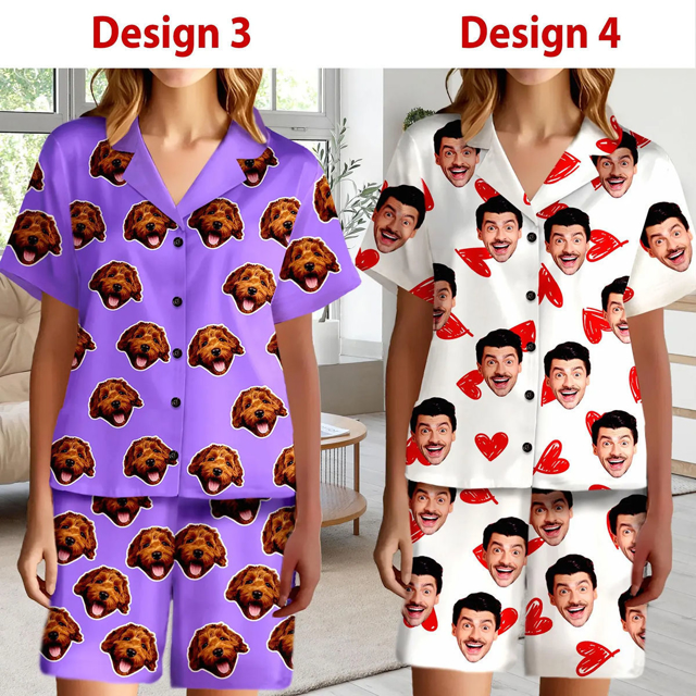 Picture of Custom Short Sleeves Face Pajamas Full Set | Personalised Unisex Summer Pajama Gift Sets | Custom Pajama