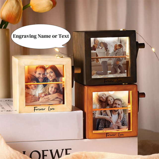 Picture of Custom Wooden Hand-Cranked Flip Photo Frame | Custom Wooden Family Photo Flipbook Frame | Couple Gifts,Wedding Gift