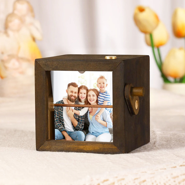 Picture of Custom Wooden Hand-Cranked Flip Photo Frame | Custom Wooden Family Photo Flipbook Frame | Couple Gifts,Wedding Gift