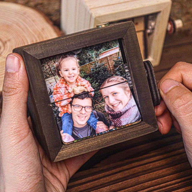 Picture of Custom Wooden Hand-Cranked Flip Photo Frame | Custom Wooden Family Photo Flipbook Frame | Couple Gifts,Wedding Gift