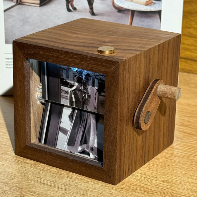 Picture of Custom Wooden Hand-Cranked Flip Photo Frame | Custom Wooden Family Photo Flipbook Frame | Couple Gifts,Wedding Gift