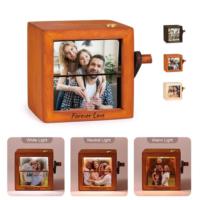Picture of Custom Wooden Hand-Cranked Flip Photo Frame | Custom Wooden Family Photo Flipbook Frame | Couple Gifts,Wedding Gift