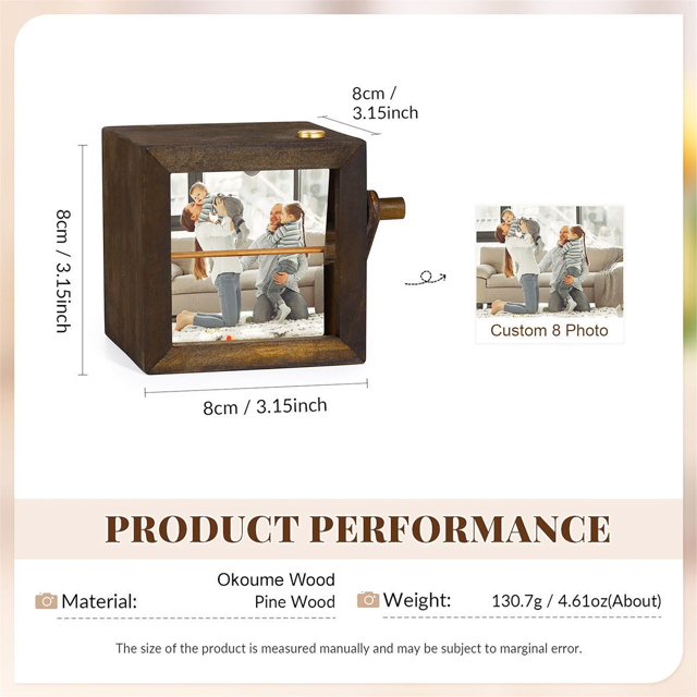 Picture of Custom Wooden Hand-Cranked Flip Photo Frame | Custom Wooden Family Photo Flipbook Frame | Couple Gifts,Wedding Gift