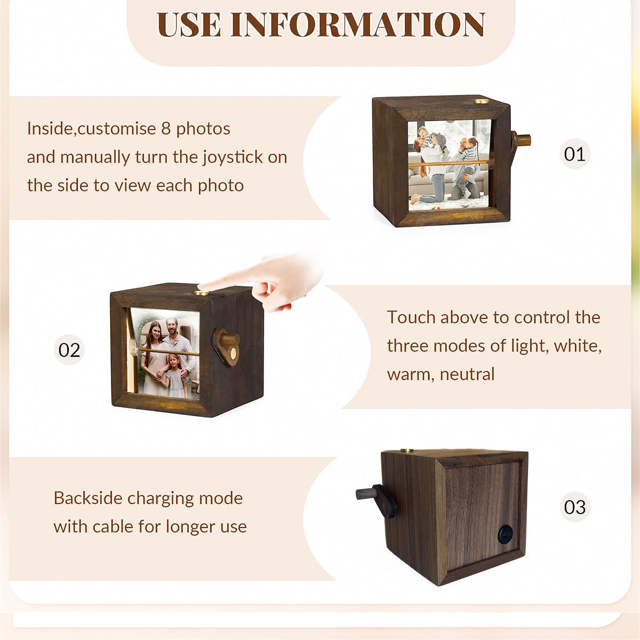Picture of Custom Wooden Hand-Cranked Flip Photo Frame | Custom Wooden Family Photo Flipbook Frame | Couple Gifts,Wedding Gift