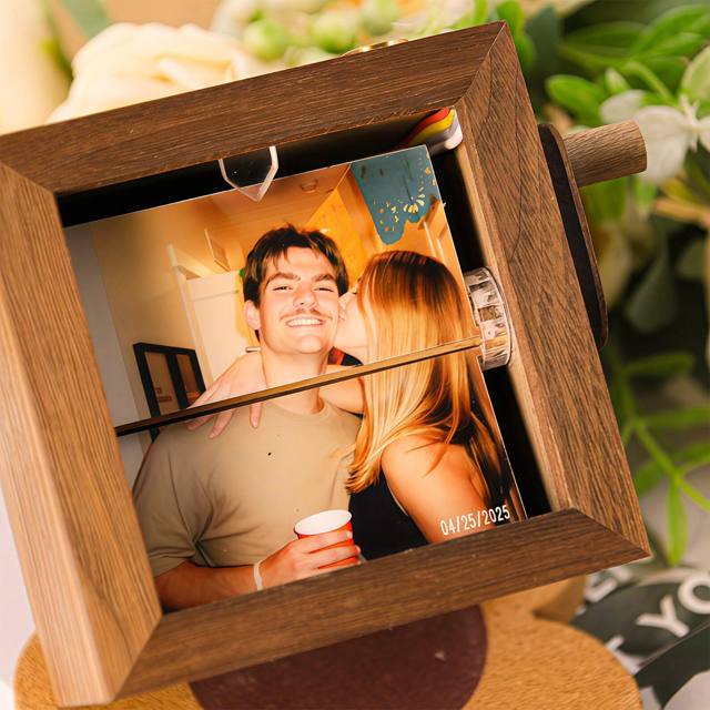 Picture of Custom Wooden Hand-Cranked Flip Photo Frame | Custom Wooden Family Photo Flipbook Frame | Couple Gifts,Wedding Gift