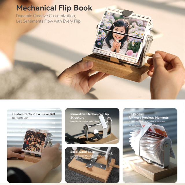 Picture of Custom Family Photo Flipbook | Personalised Flip Album with Wooden Base | Home Decor