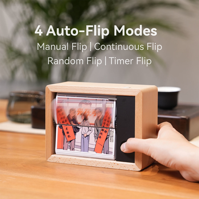 Picture of Custom Motorized Flip Book | Auto Page Turning | Rechargeable Personalised Flip Album with Wooden Frame | Wooden Home Decor