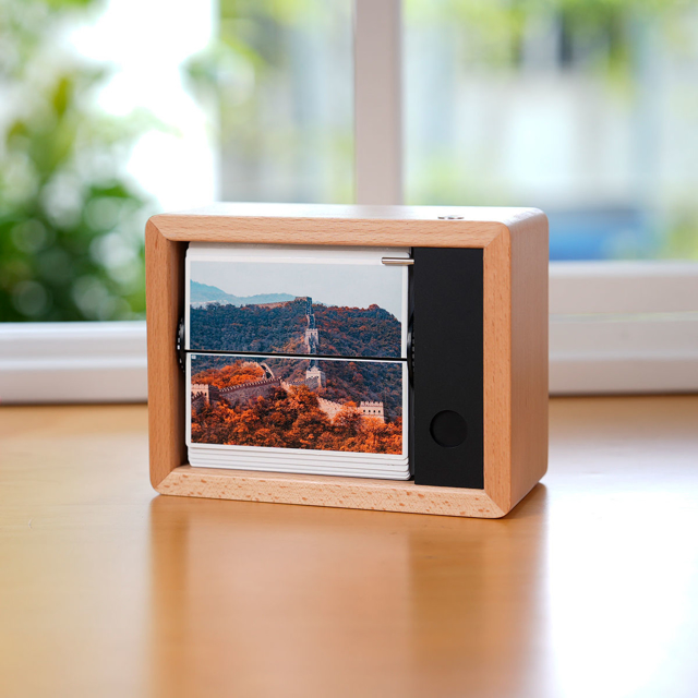 Picture of Custom Motorized Flip Book | Auto Page Turning | Rechargeable Personalised Flip Album with Wooden Frame | Wooden Home Decor