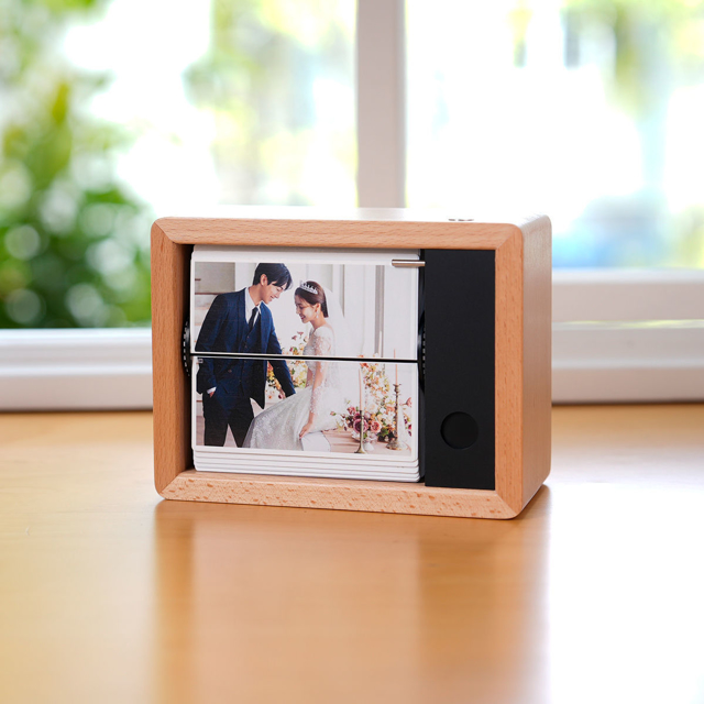 Picture of Custom Motorized Flip Book | Auto Page Turning | Rechargeable Personalised Flip Album with Wooden Frame | Wooden Home Decor