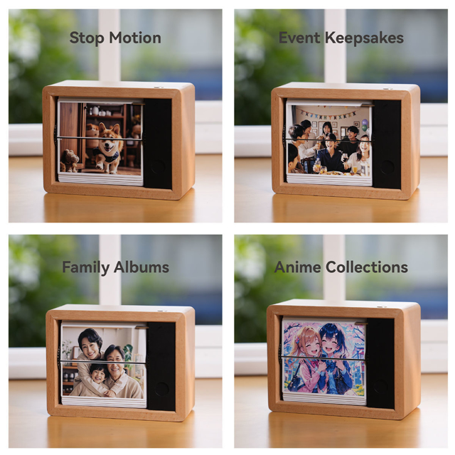 Picture of Custom Motorized Flip Book | Auto Page Turning | Rechargeable Personalised Flip Album with Wooden Frame | Wooden Home Decor