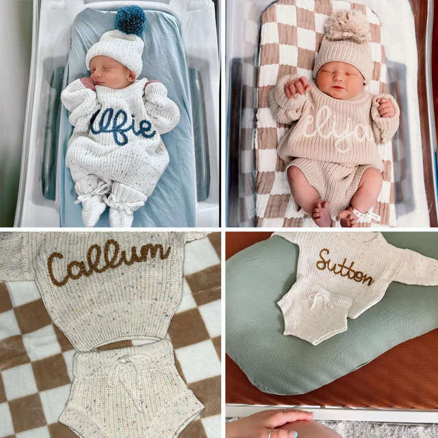 Picture of Newborn Baby Sweater Set - Custom Embroidered Baby Sweaters - Nice Baby Shower Gift
