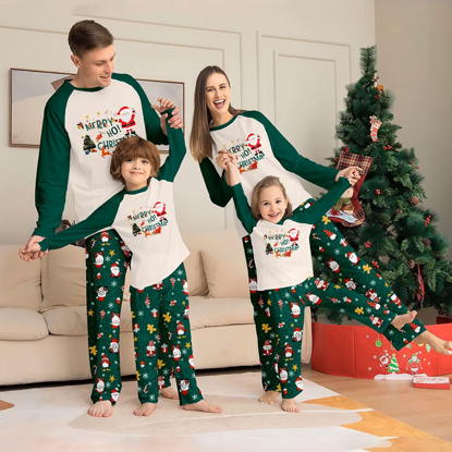 Picture of Family Pajama Set - Family Christmas Pajama Sets - Long Sleeves Pajamas - Green with Santa