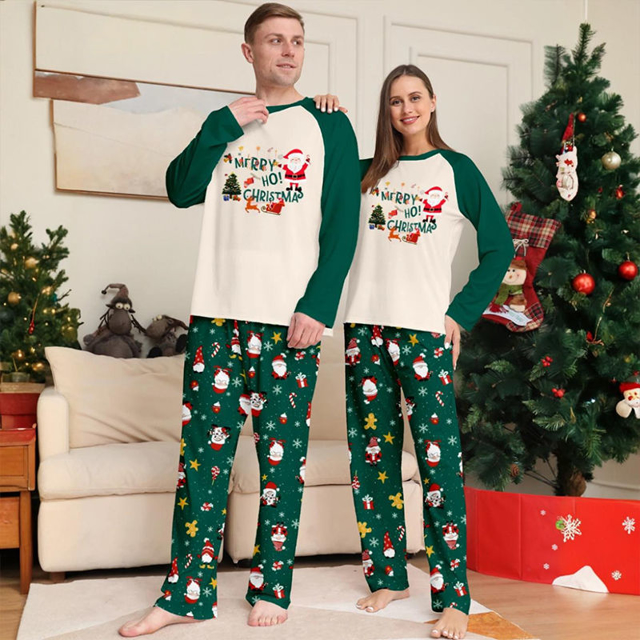 Picture of Family Pajama Set - Family Christmas Pajama Sets - Long Sleeves Pajamas - Green with Santa