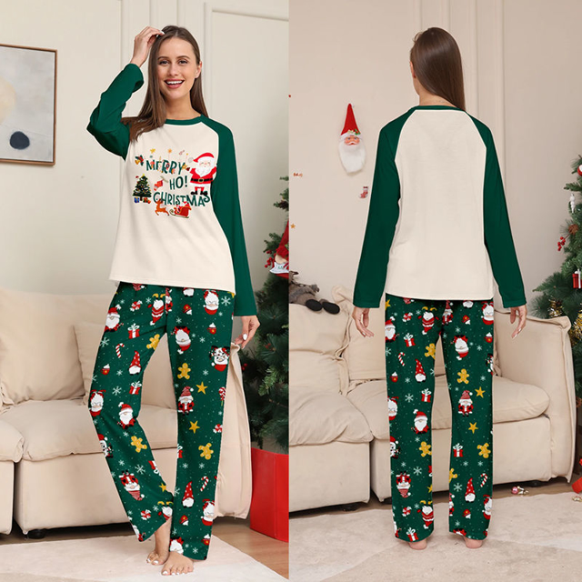 Picture of Family Pajama Set - Family Christmas Pajama Sets - Long Sleeves Pajamas - Green with Santa