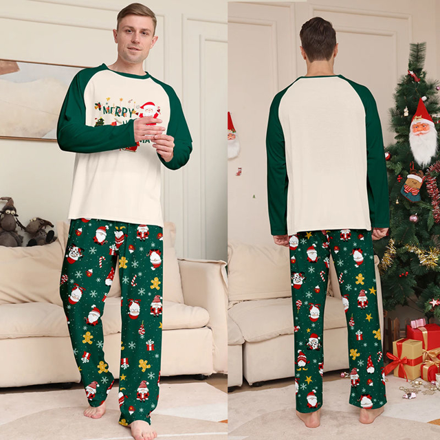 Picture of Family Pajama Set - Family Christmas Pajama Sets - Long Sleeves Pajamas - Green with Santa