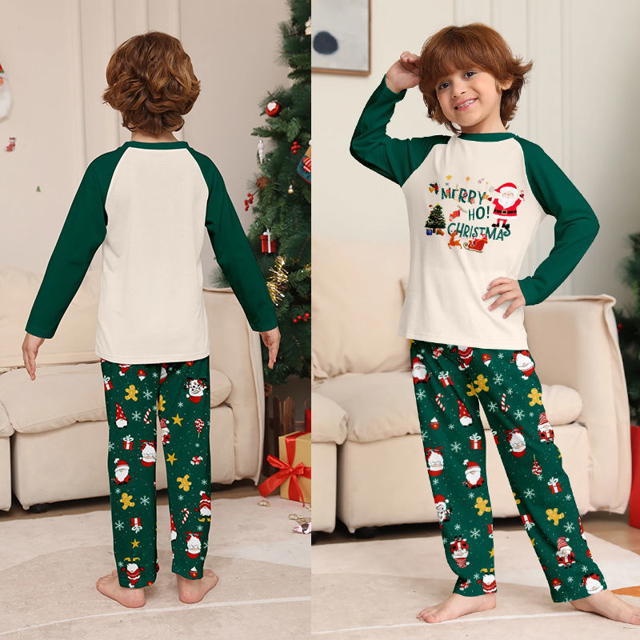 Picture of Family Pajama Set - Family Christmas Pajama Sets - Long Sleeves Pajamas - Green with Santa
