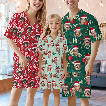 Picture of Custom Christmas Pajama Set - Custom Christmas Short Sleeves Face Pajamas Full Set - Personalised Unisex  Pajama Gift Set
