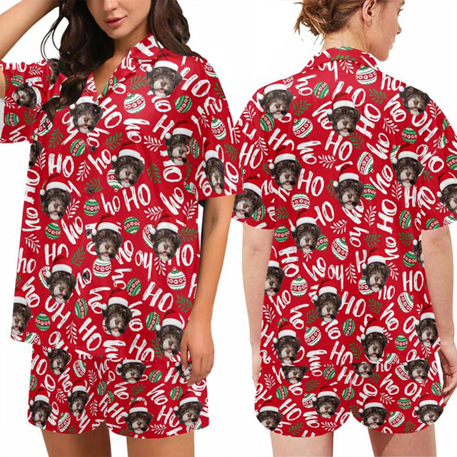 Picture of Custom Christmas Pajama Set - Custom Christmas Short Sleeves Face Pajamas Full Set - Personalised Unisex  Pajama Gift Set