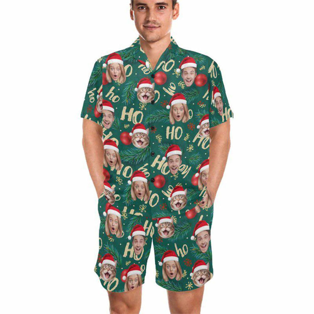 Picture of Custom Christmas Pajama Set - Custom Christmas Short Sleeves Face Pajamas Full Set - Personalised Unisex  Pajama Gift Set