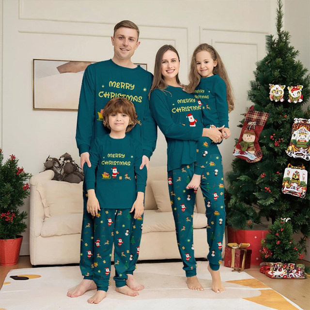 Picture of Family Pajama Set - Family Christmas Pajama Sets - Forest Green Long Sleeves Pajamas - Merry Christmas