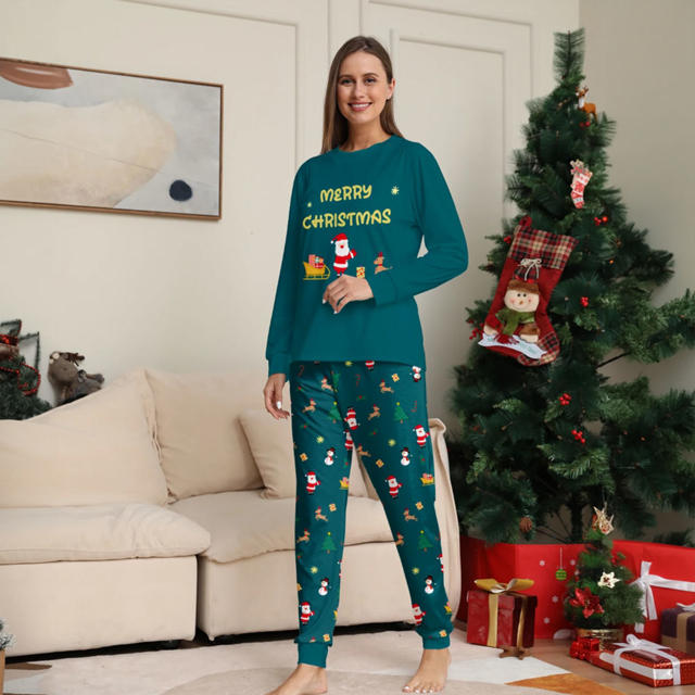 Picture of Family Pajama Set - Family Christmas Pajama Sets - Forest Green Long Sleeves Pajamas - Merry Christmas