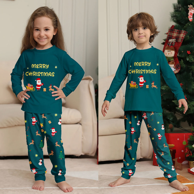 Picture of Family Pajama Set - Family Christmas Pajama Sets - Forest Green Long Sleeves Pajamas - Merry Christmas