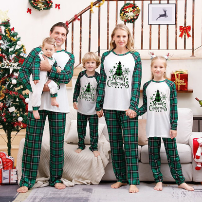 Picture of Family Pajama Set - Family Christmas Pajama Sets - Green Plaid Long Sleeves Pajamas