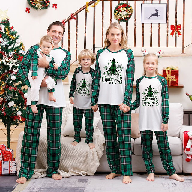 Picture of Family Pajama Set - Family Christmas Pajama Sets - Green Plaid Long Sleeves Pajamas