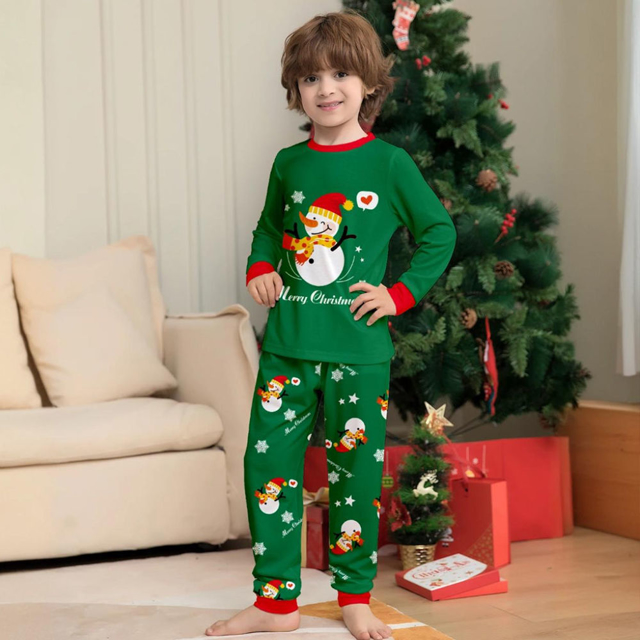 Picture of Family Pajama Set - Family Christmas Pajama Sets - Happy Snowmen Long Sleeves Pajamas - Merry Christmas