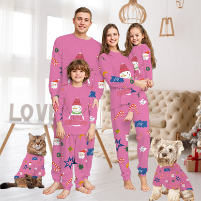 Picture of Family Pajama Set - Family Christmas Pajama Sets - Happy Snowmen Long Sleeves Pajamas - Family Christmas Gift