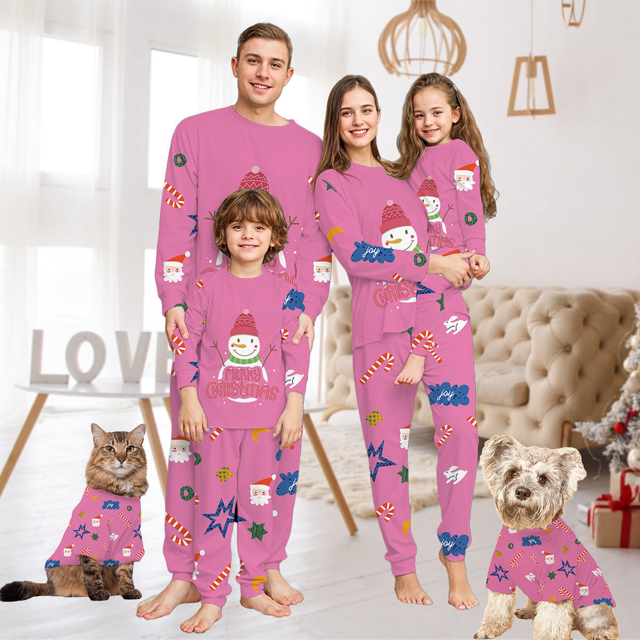 Picture of Family Pajama Set - Family Christmas Pajama Sets - Happy Snowmen Long Sleeves Pajamas - Family Christmas Gift