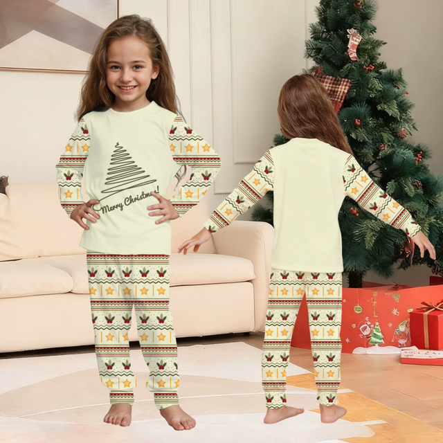Picture of Family Pajama Set - Family Christmas Pajamas Set - ordic Tree & Vintage Festive Prints - Crew Neck Pajamas