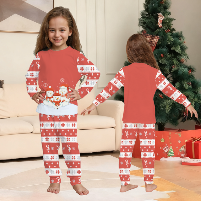 Picture of Family Pajama Set - Family Christmas Pajamas Set - Red Christmas Pattern Sleepwear - Crew Neck Pajamas
