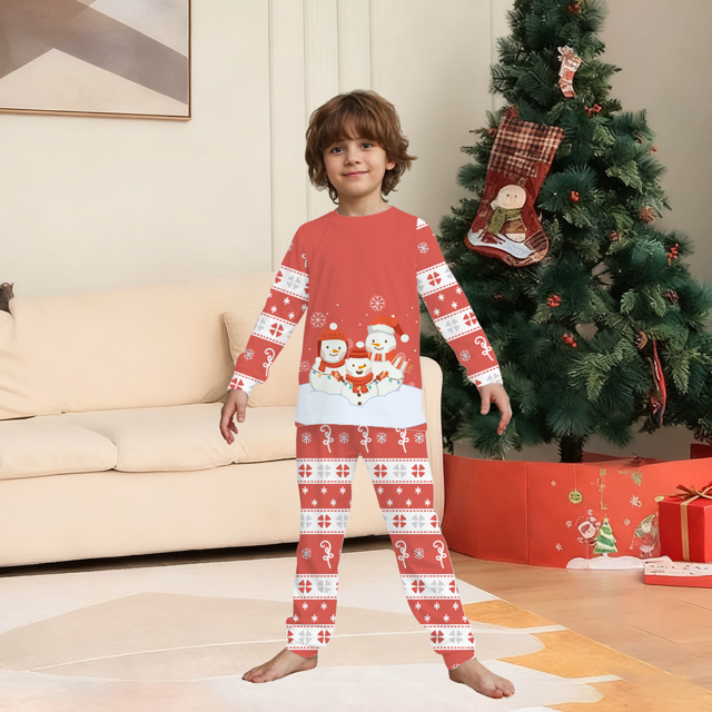 Picture of Family Pajama Set - Family Christmas Pajamas Set - Red Christmas Pattern Sleepwear - Crew Neck Pajamas