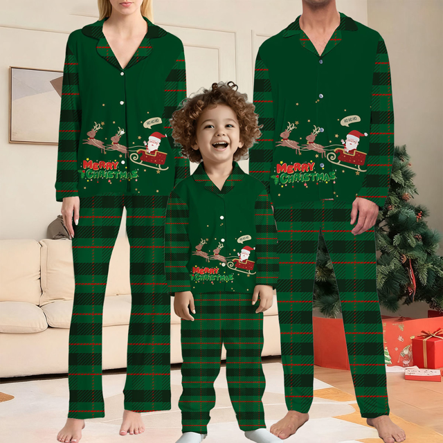 Picture of Family Pajama Set - Christmas Family Pajama Sets - Santa with Elks - Pattern Long Sleeves Pajamas