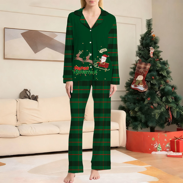 Picture of Family Pajama Set - Christmas Family Pajama Sets - Santa with Elks - Pattern Long Sleeves Pajamas