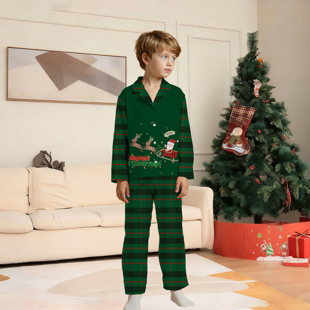 Picture of Family Pajama Set - Christmas Family Pajama Sets - Santa with Elks - Pattern Long Sleeves Pajamas