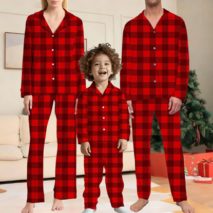 Picture of Family Pajama Set - Family Christmas Pajama Sets - Christmas Red Pattern Long Sleeves Pajamas - Gift for Loved One