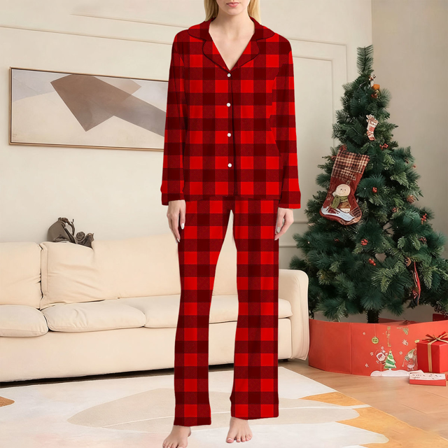 Picture of Family Pajama Set - Family Christmas Pajama Sets - Christmas Red Pattern Long Sleeves Pajamas - Gift for Loved One