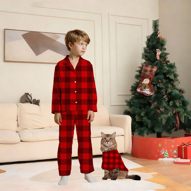 Picture of Family Pajama Set - Family Christmas Pajama Sets - Christmas Red Pattern Long Sleeves Pajamas - Gift for Loved One