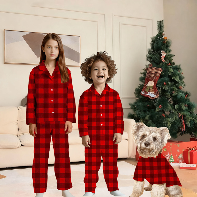 Picture of Family Pajama Set - Family Christmas Pajama Sets - Christmas Red Pattern Long Sleeves Pajamas - Gift for Loved One