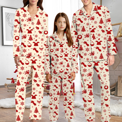 Picture of Family Pajama Set - Family Christmas Pajamas Set – Cream Family Matching Pajama Set