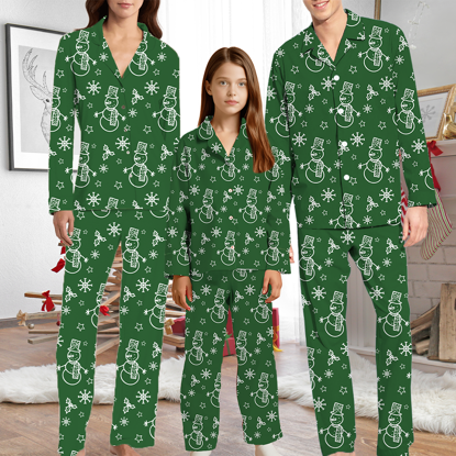 Picture of Family Pajama Set - Family Christmas Pajamas Set – Green Christmas Tree and Snowflake Print Sleepwear