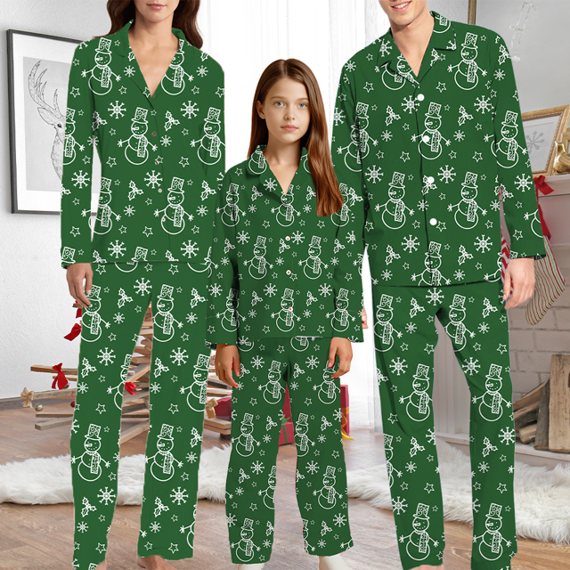 Picture of Family Pajama Set - Family Christmas Pajamas Set – Green Christmas Tree and Snowflake Print Sleepwear
