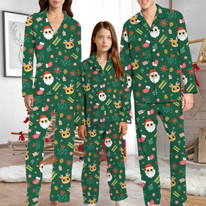 Picture of Family Pajama Set - Family Christmas Pajamas Set - Santa Claus and Peindeer Pattern Pajamas