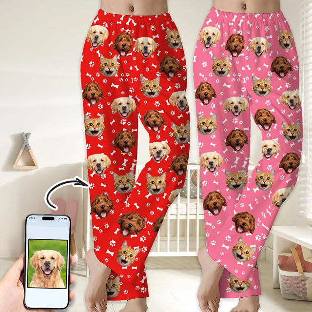 Picture of Custom Pajama Pants - Custom Pajama Pants with Pet Faces - Personalized Pajama bottoms - Christmas Gift